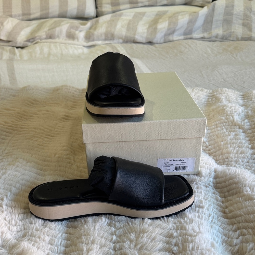 Black M. Gemi Leather Slide Sandals